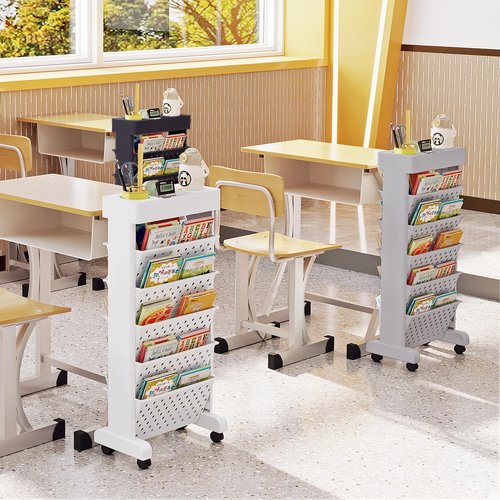 YEMUNY 6 Tier Rolling Utility Cart Multi-Functional Movable Storage Book Shelves with Lockable Casters for Study Office Classroom, Black
