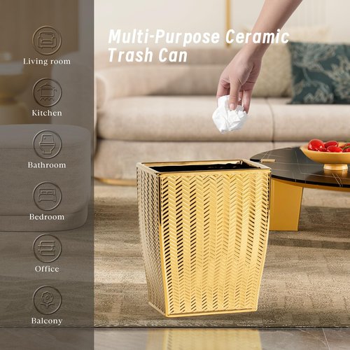 Bathroom Trash Can, Stylish Garbage Container Bin for Living Room, 1.32 Gallon/5 Liters Gold Small Trash Can, Waste Basket for Bathroom, Kitchen, Office, Bedroom-Room Decor