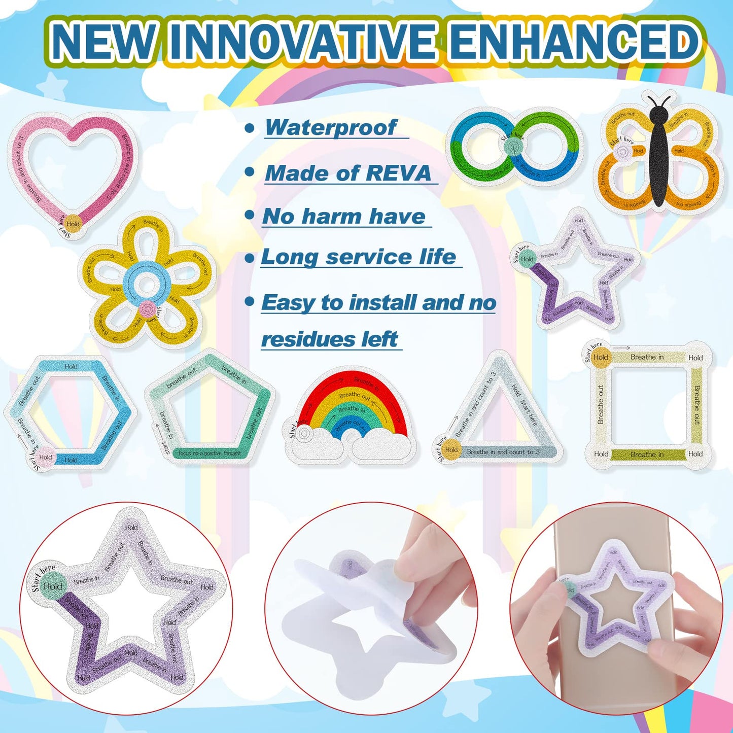 Crtiin 80 Pcs Sensory Anxiety Stickers with Inspirational Quotes Textured Calm Stickers Fidget Mental Health Item Mindfulness Sensory Strip for Kids Adults Office Desk School Stress Relief(Lovely)