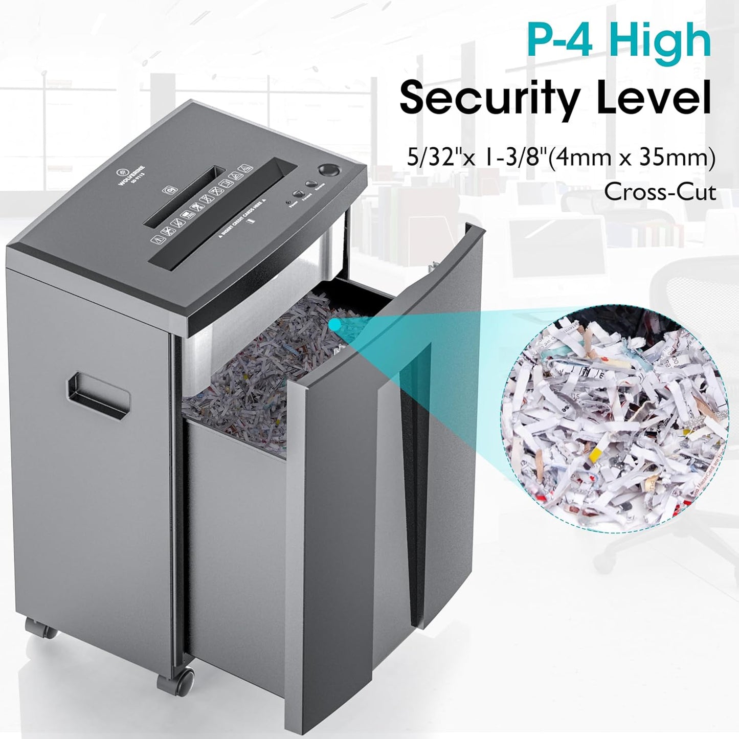 WOLVERINE Heavy-Duty 18-Sheet Crosscut Paper Shredder - Ultra Quiet with 6 Gallon Waste Bin | Grey ETL