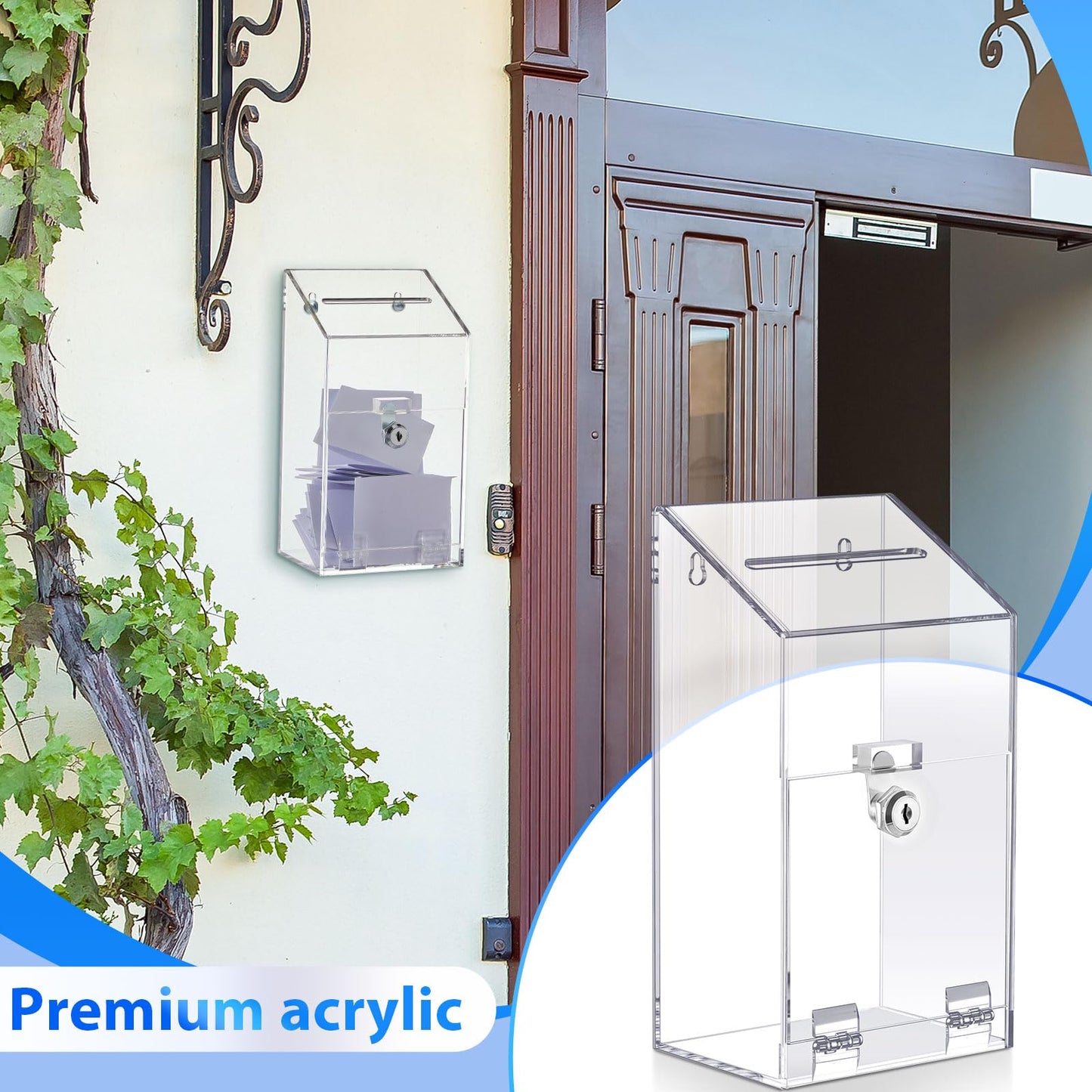 Juexica Large Clear Acrylic Donation Box with Lock and Slot, Wall Mountable Suggestion Ballot Box, Raffle Ticket Boxes for Office, School, Church, Voting & Fundraising, 10.24'' x 5.63'' x 4.02''