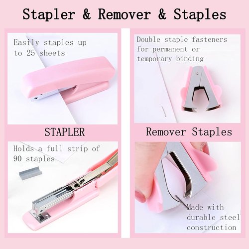 Regine Switzerland Pink Office Desk Accessories - 12-Piece Organizer Set with Tape Dispenser, Stapler & More