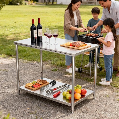 Heavy Duty Stainless Steel Kitchen Prep Table - Adjustable Undershelf | 24 x 24 x 33.5 Inch Workstation
