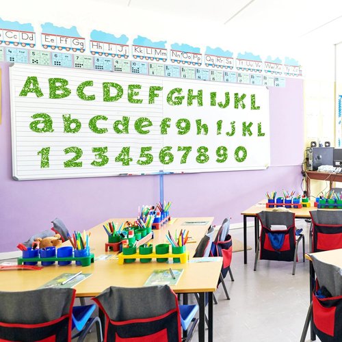 Colarr Glitter Bulletin Board Letters - 216 Pcs Die-Cut Alphabet & Symbols | 4'' Lime Green Decor