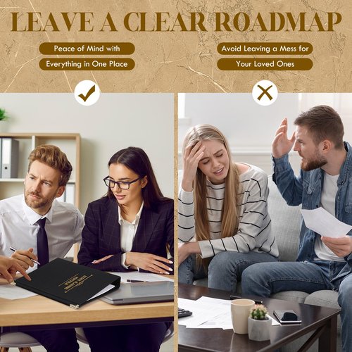 MotiMind 2 Pcs Estate Planning Portfolio Binder, Sturdy Linen 3-Ring Binder with Gold Debossed Title and Index Tab Dividers Estate Death Planning Organizers Stores, 11.8x11x2inch