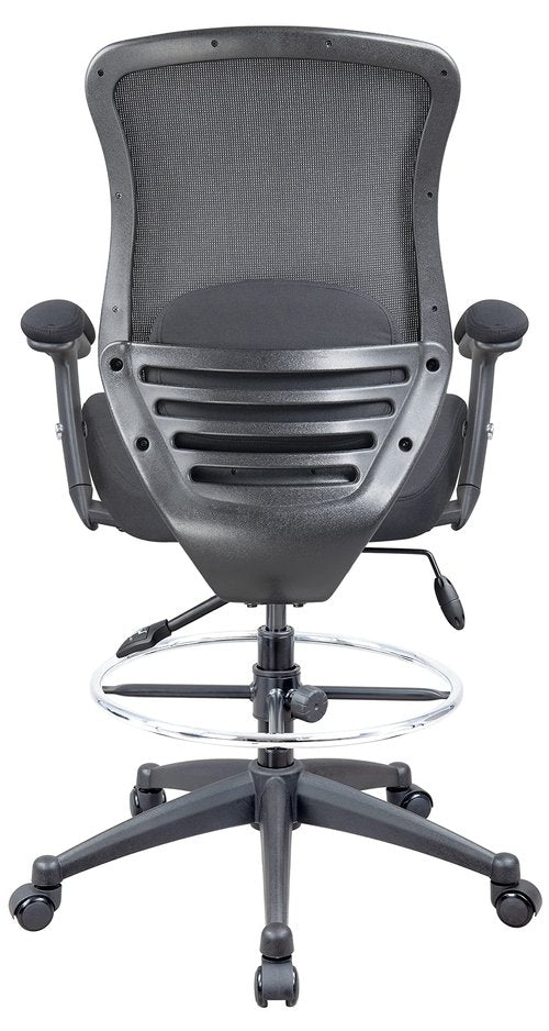 LONGBOSS Drafting Chair Mesh Computer Tall Office Chair, Standing Desk Stool with Lumbar Support Pillow, Height Adjustable Armrest and Adjustable Foot Ring (LBS-2810D, Black)