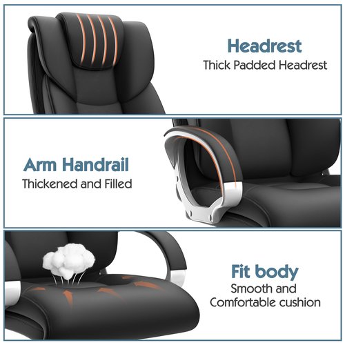 AYEASY Office Chair, Ergonomic Home Office Chairs Heavy Duty Leather Executive Chair, Big and Tall Office Chairs High Back Computer Gaming Chair with Arm Padded, with 360 Degree Swivel Wheels, Black