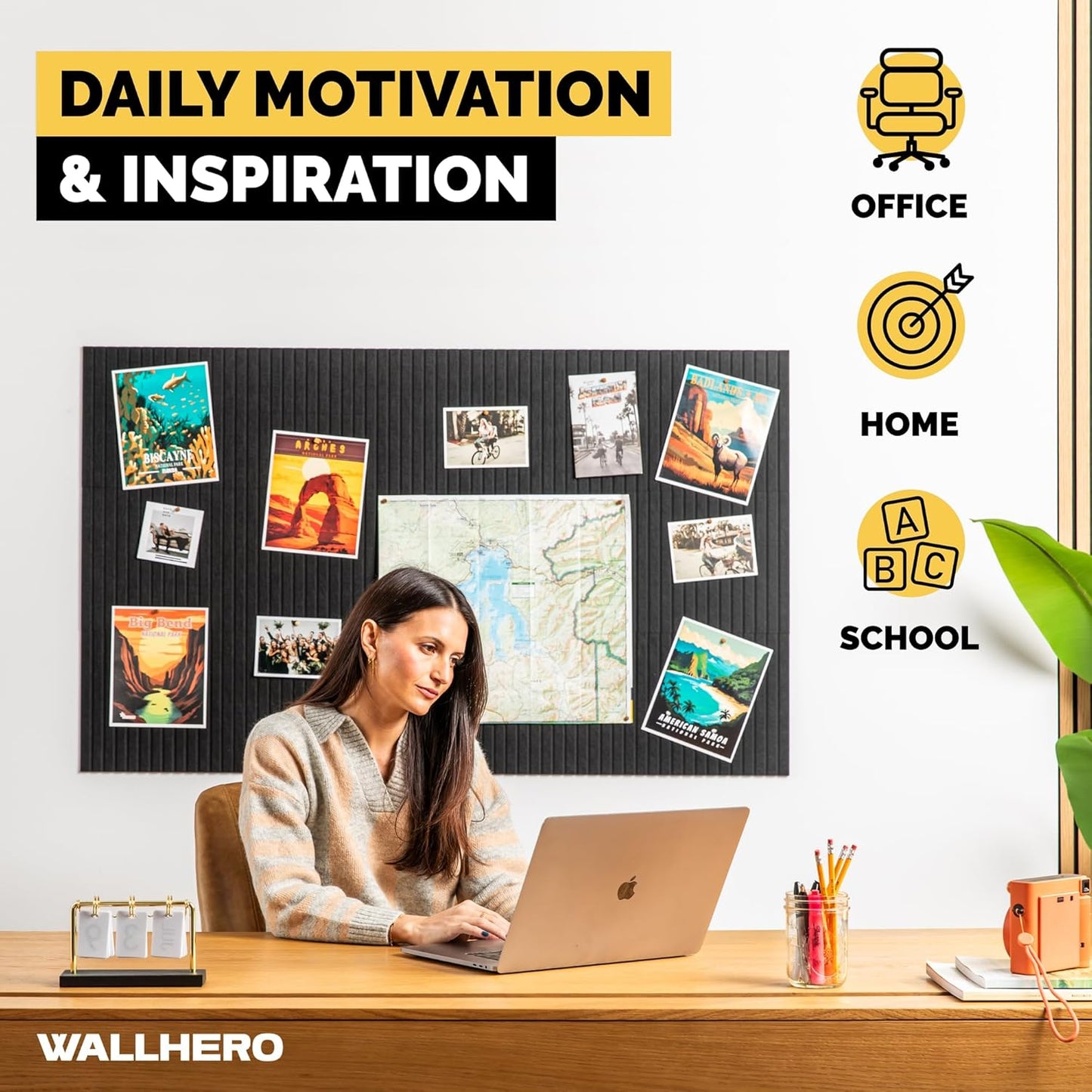 WALLHERO Large Bulletin Board - 59"x36" Tack Board | 15 Pack Cork Board Alternative for Walls