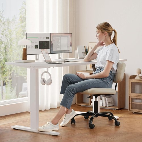 Klicelor Electric Standing Desk - 40 Inch Height Adjustable Sit-Stand Office Desk | White Finish