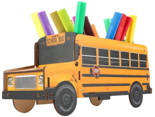 Pencils Organizer School Bus Pen Holder Creative DIY Multifunctional Desk Organizer 6 Compartments Office Desktop Stationery Mesh Table Supplies Organizer for Office School and Home (Wooden)