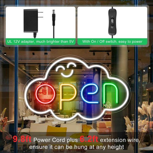 Super Bright Open Signs for Business, 22.8"x 14.5" Large LED Open Neon Sign, Open Sign LED with 12V Adapter & ON/OFF Switch, Light Up Signs for Window Stores Office Bar Cafe Wall Party