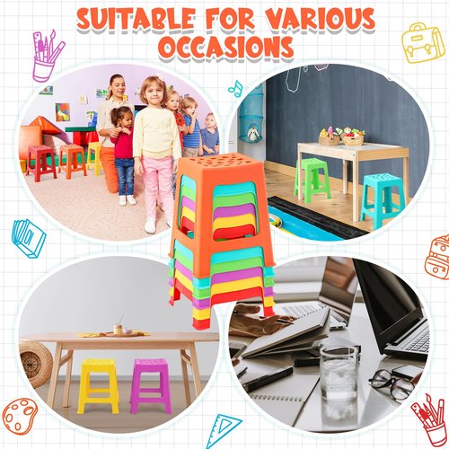 Leinuosen 6 Pcs Plastic Stool for Classroom 18 Inch Stackable School Stools Modern Portable Nesting Chair for Kids Students Classroom School Home Office (Bright)
