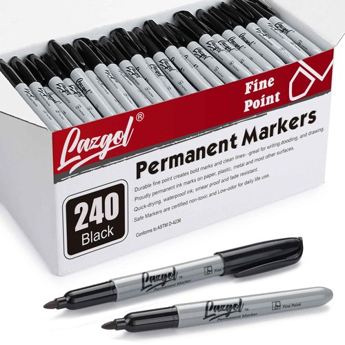 LAZGOL Permanent Markers Bulk, 240 Pack Fine Tip Black Permanent Markers, Waterproof Markers, Premium Smear Proof Pens, Quick Drying, Office Supplies for School, Office, Home