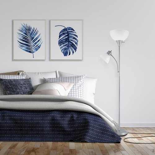 Globe Electric 67134 Torchiere Floor Lamp - Adjustable Reading Light with 3-Step Dimming | Silver Frosted Shade