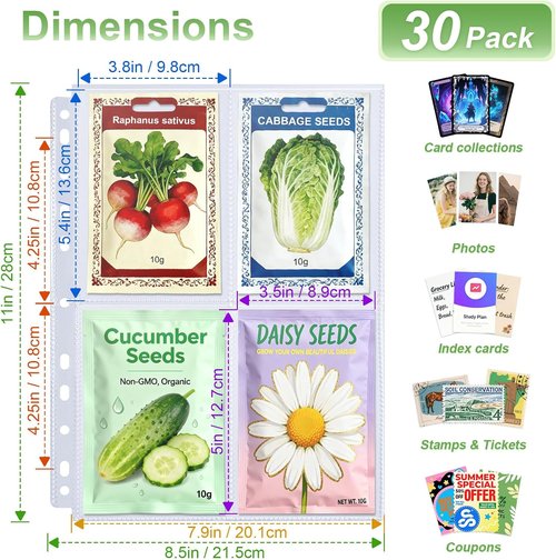 Heavy Duty 240 Pockets Seed Packet Sleeves by [Brand Name] - Double-Sided 4 Pocket Organizer for 3 Ring Binder | 8.5x11” Clear Storage Sheets