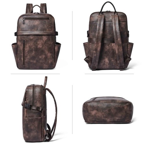 Mroede Leather Laptop Backpack for Women, 15.6 Inch Laptop Travel Backpack Purse Large Capacity Computer Bag, Casual Daypack Nurse Bag College Bookbag for School, Coffee