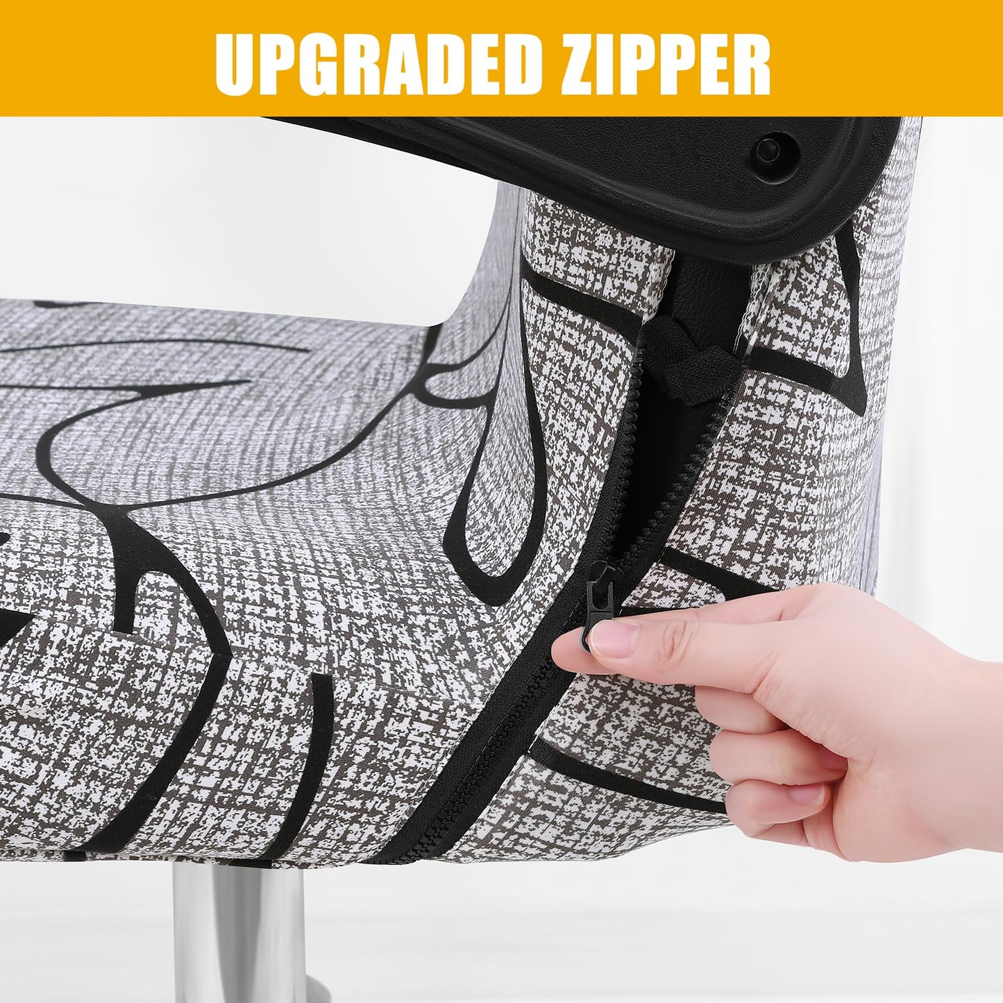 Smiry Stretch Printed Office Computer Chair Covers, Universal Desk Rotating Chair Slipcovers Removable Washable, Soft Fit Anti-Dust Spandex Protector Cover with Zipper, Grey and Black