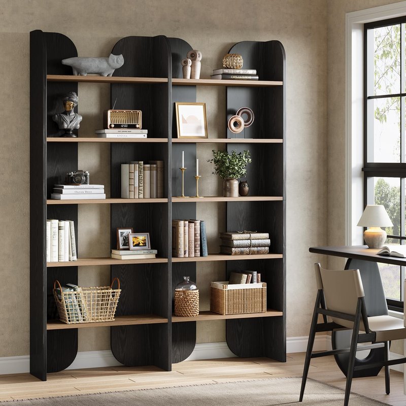 Tribesigns 5-Tier Tall Farmhouse Bookshelf, 70.87" Double Wide Bookcase with Open Shelves, Vintage Bookshelf for Living Room, Office, Study Room, Bedroom (Black)