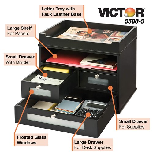 Victor Wood Midnight Black Collection, Tidy Tower Desktop Organizer, Black, (5500-5)