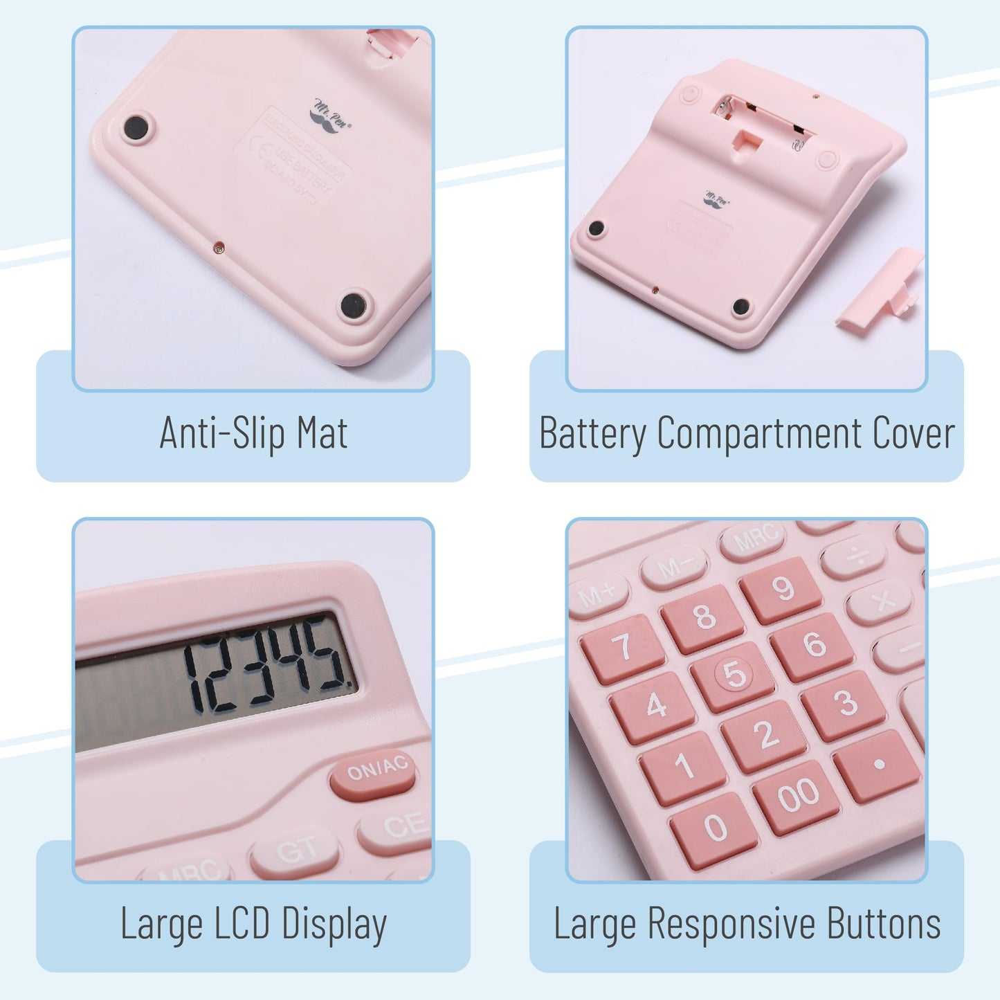 Mr. Pen- Calculator, Pink, Calculators Large Display