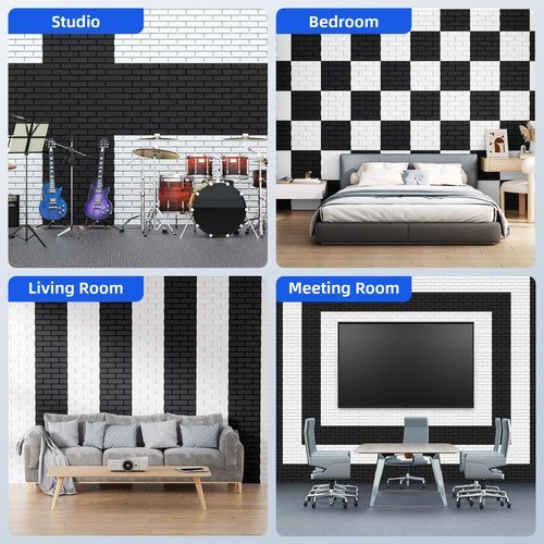 20 Pack Acoustic Panels with Self Adhesive, 12" X 12" X 0.4" High Density Sound Proof Foam Panels for Walls, Soundproof Wall Panels, Brick Sound Absorbing Panels for Home Studio Office Decor - Black