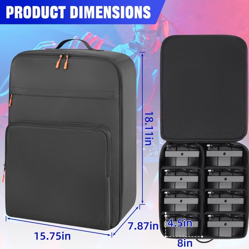 Aleemin Par Light Bag Soft Padded for 8 Par Lights, Stage Lighting Case with Removable Dividers & Backpack-strap & Handle, Lights Bag with Large Pocket for Par Light, Spotlight, Led Light, DJ Light
