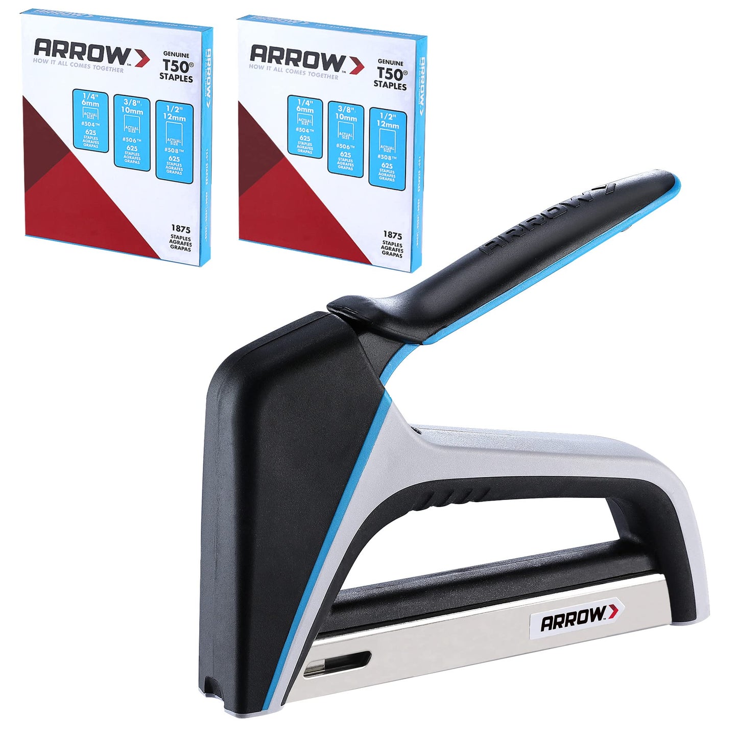 Arrow T50 Staple Gun Kit, Lightweight & Comfortable Grip, with 3750 Pieces T50 1/4", 3/8", 1/2" Staples, for Upholstery Professional Projects, T50X TacMate