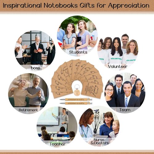 Kosiz 240 Pcs 80 Sets Christmas Employee Appreciation Gifts Bulk Inspirational Pocket Notebooks Journals Bamboo Ballpoint Pens Keychains Thank You Appreciation Gifts Bulk for Team Staff Coworkers
