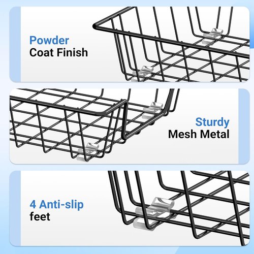 Gawerk Desk Tray Organizer - A4 File & Magazine Storage Baskets | Black, Set of 3