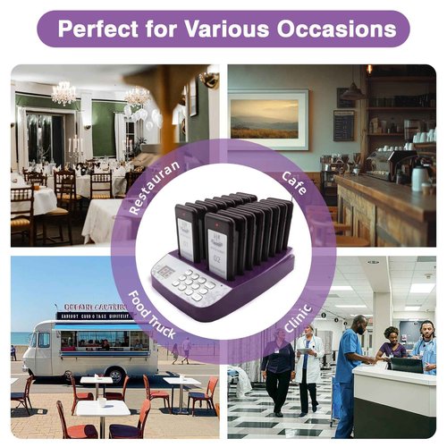 Daytech 10-Pack Wireless Pager System - Social Distancing Buzzer & Guest Calling Device for Restaurants, Retail, Healthcare (Waterproof, Rechargeable Beepers)