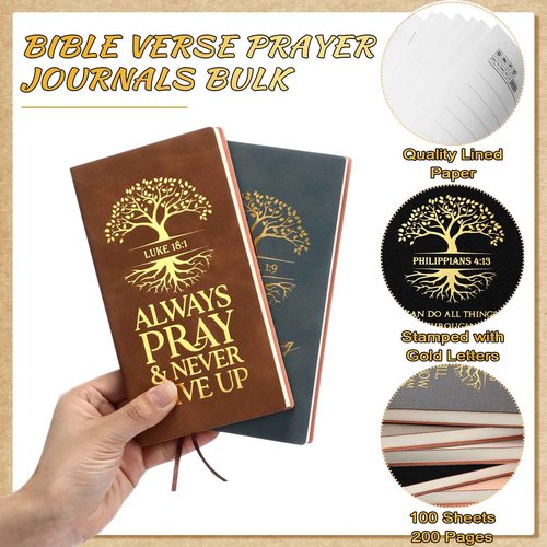 Crtiin 20 Sets/ 40 Pcs Christian Gifts Bulk Religious Notebooks Church Notepads with Motivational Pens Tree of Life Bible Verse Leather Prayer Journal Gifts for Men Women(Neutral Colors)