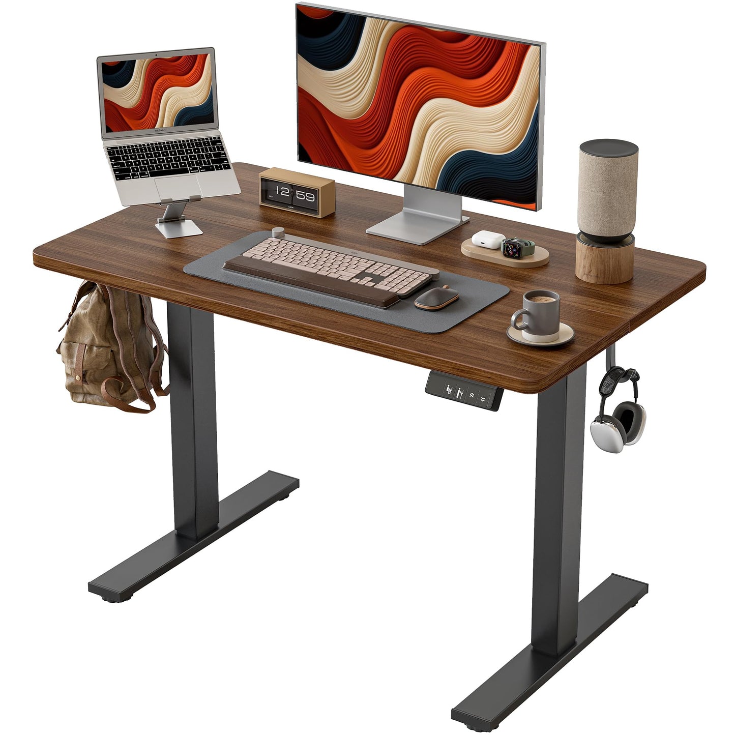 TIQLAB Height Adjustable Electric Standing Desk, 40 x 24 inch, Sit Stand Up Desk, Splice Board, Computer Home Office Desk, Black Walnut Top