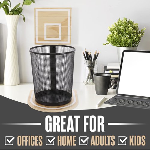 Houseables Basketball Trash Can, Basketball Hoop Trash Can, Hoop Bin, Wastebasket Game, Sports Garbage Bin, Fun Trashcan Net, for Bedroom, Kids Room, Gamer, Boys, Decor, Office, Gift, Wood Backboard