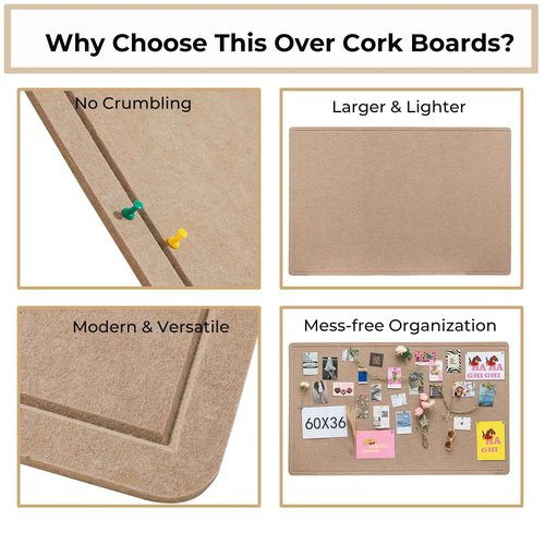 Foldable 72x 48 Inches Large Bulletin Board for Wall, Decorative Picture Display Felt Board with Self-Adhesive Tape for School, Home, Kitchen & Office Walls, Includes 30 Pins, Oatmeal