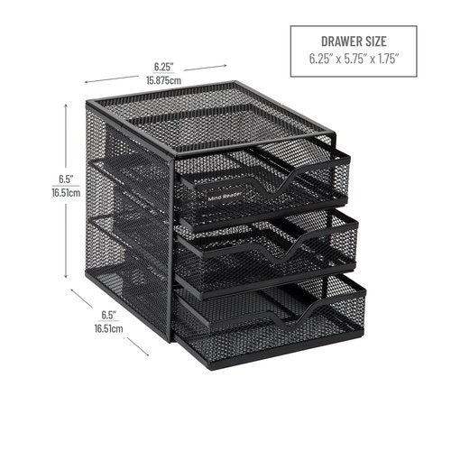 Mind Reader Desktop Accessory Storage, Desk Supplies, Organizer, Office, Metal Mesh, 6.25" L x 6.5" W x 6.5" H, Black
