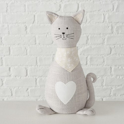 WHW Whole House Worlds Cat Door Stops, Set of 2, Grey and White Woven Fabric, Black Embroidery Cotton, Linen, Polyester, & Filling, Weighted Prop, 12.5 Inches, 2.75 lbs.