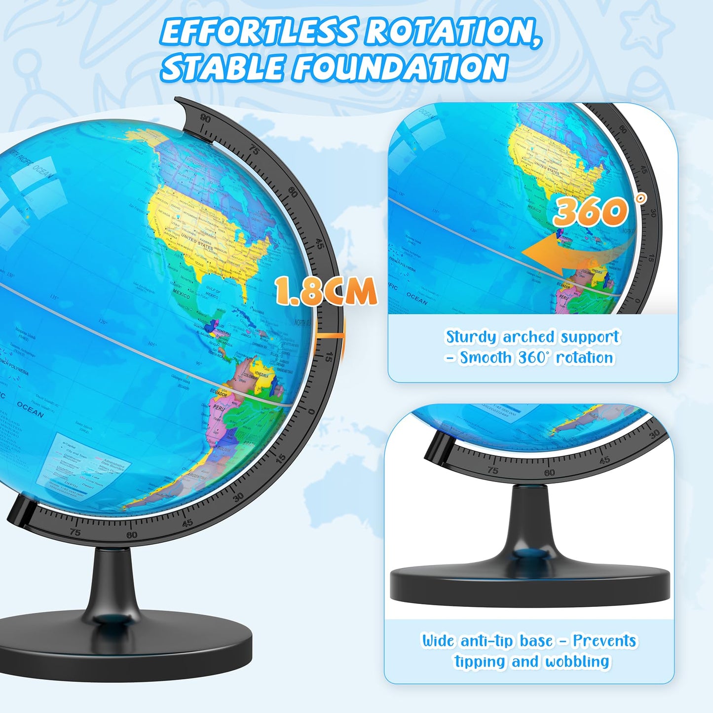 Voxelure 13" Globe for Children & Adults, Interactive World Globe for Kids with Stable Heavy Metal Base, HD Waterproof & Writable Surface, Educational STEM Learning Toy, Classroom Teaching Gift