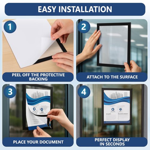 12 Pack Magnetic Sign Holder 8.5 x 11 with Adhesive Back - Magnetics Poster Frame & Magnetic Paper Holder - Reusable Adhesive Frames 8.5x11 - Magnet Frame for Wall Windows - Magnet Document Holders