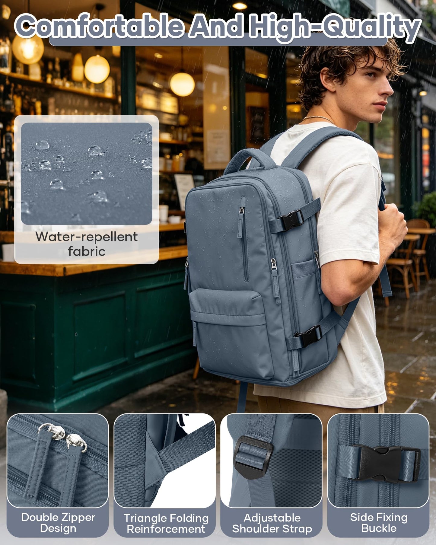 Large Travel Backpack Women Carry On Hiking Backpack Waterproof Outdoor Sports Casual Daypack Personal item Travel Bag Airplane Essentials Spirit Airline Flight Approved Shoes Compartment Jewel Blue