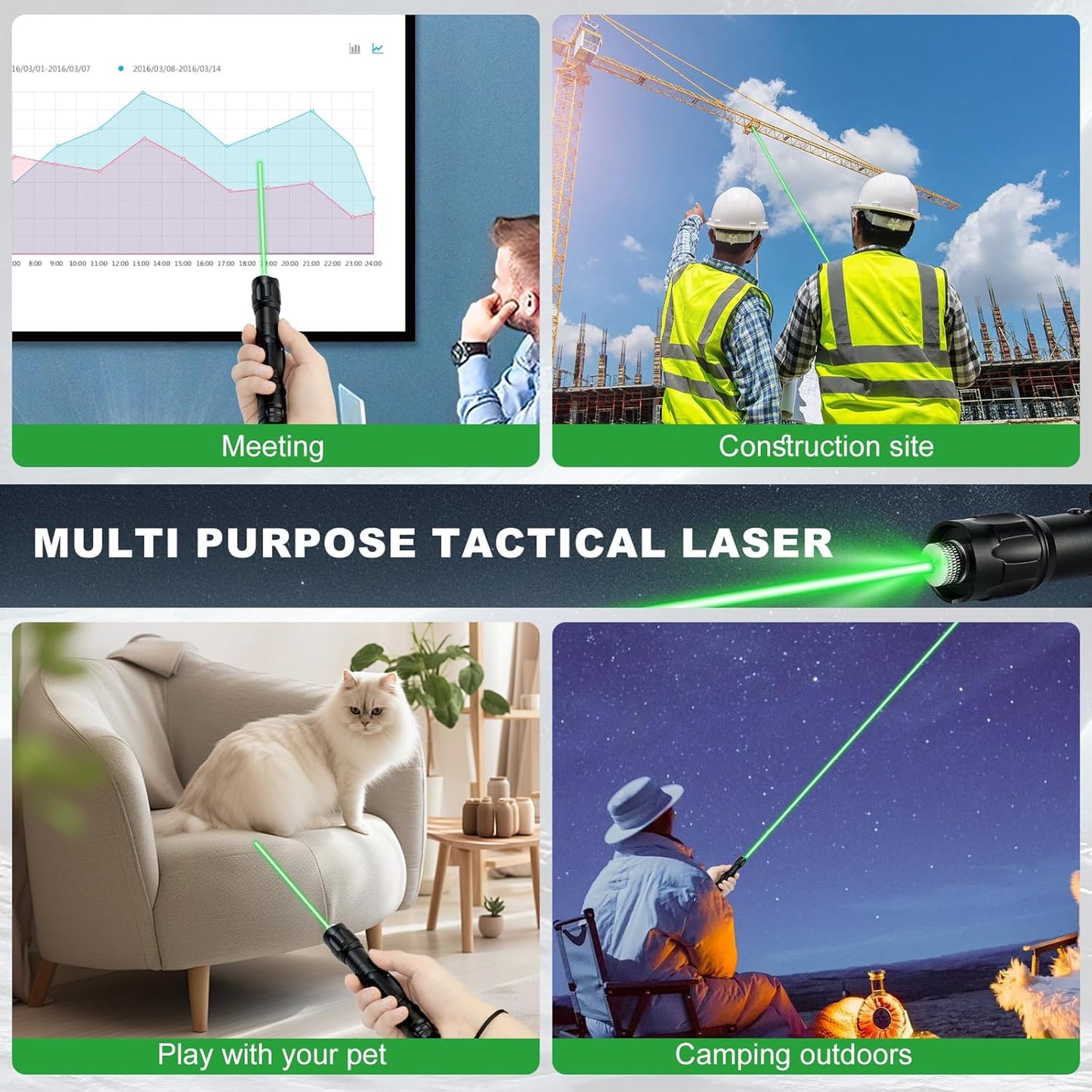 Skiennix Green Laser Pointer - High Power Tactical Long Range | Rechargeable & Adjustable Focus with Carrying Case