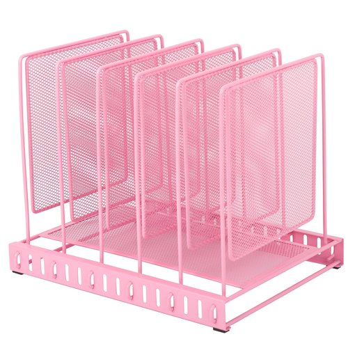 EASEPRES 5 Section Vertical Metal Mesh Desk File Organizer, Spacing Adjustable Upright Desktop Paper Mail Document Magazine Sorter Folder Holder for Workspace Office School Home, Pink