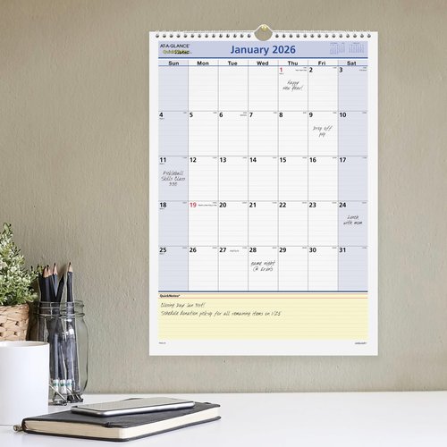 AT-A-GLANCE 2026 Wall Calendar, 12" x 17", Medium, QuickNotes (PM522826)