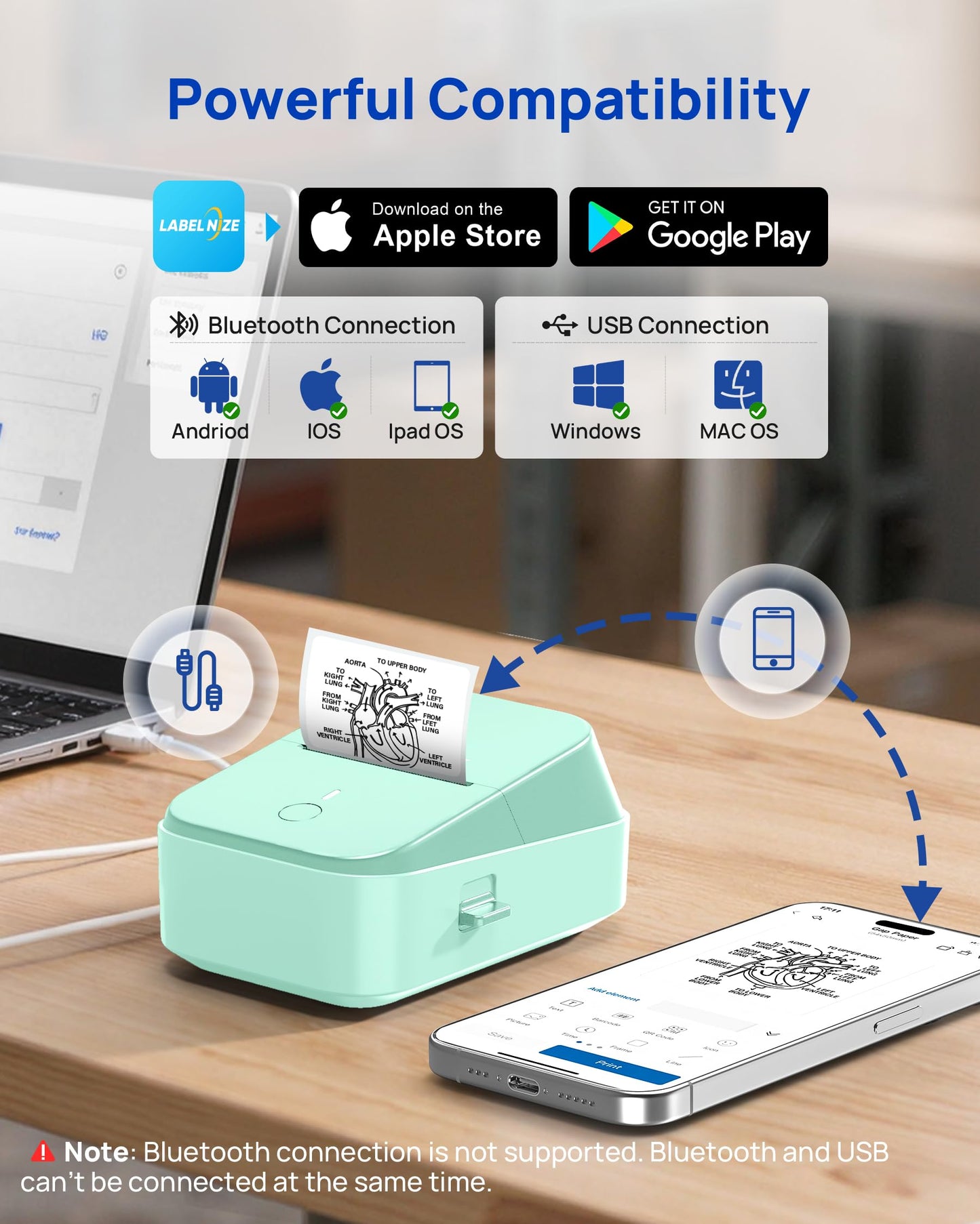 ETIKEZ PM260 Label Maker Machine with Tape, 2 Inch Label Maker Bluetooth Label Printer, Inkless Portable Labeler for Home, Kitchen, School, Office Organization, Green