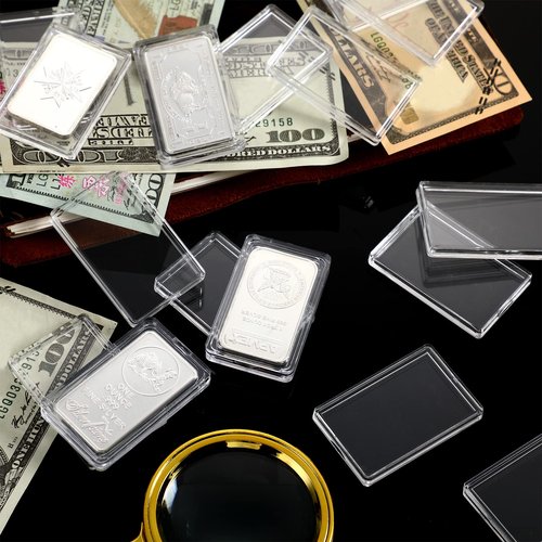 Batiyeer 50 Pcs Silver Bar Case Holder Clear 1oz Storage Acrylic Bullion Holders and Plastic Organizer Box for 1 oz Silver Bar