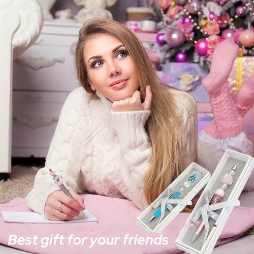 KUNHEHO 48Pcs Pens Bulk Beadable Focal Beads Pens with Glitter Diamond Pearls Fancy Cute Pens for Women Tween Girls Gifts Trendy Stuff School Supplies for Girls Teachers