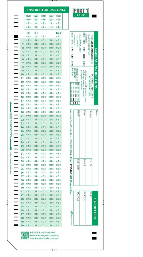 882-E Compatible Test Forms, PDP-100 Question Exam Sheet (Package of 500 Forms)