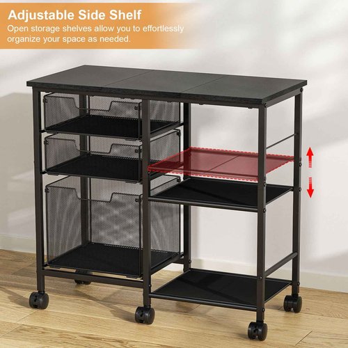 Sbanmao 3 Drawers Rolling File Cabinet with Open Storage Shelf, Under Desk Storage, Hanging File Folder Organizer with Wheels, Mobile Printer Stand Utility Craft Cart for Home Office, Black