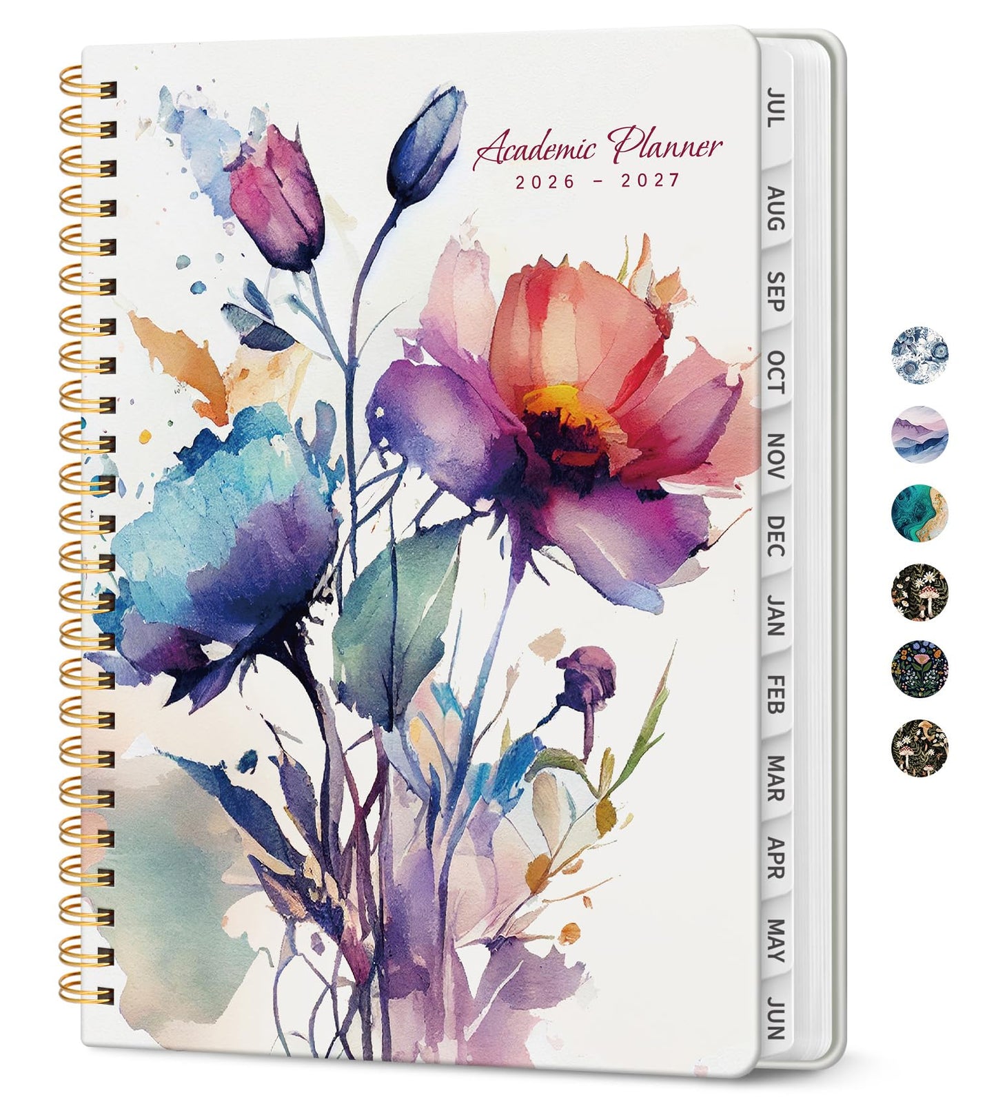 Planner 2026-2027, Academic Monthly and Weekly Calendar Planner for Women, July 2026 - June 2027, Hardcover Pretty Agenda Planner Book with Tabs, Spiral Daily Organizer for School Office Home Supplies, 8.5" x 11" - Painted Bloom
