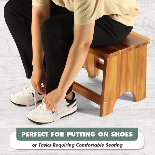 FANATU Wooden Step Stool, 13'' Heavy Duty Stepping Stool for Adults with Handle, Nonslip & Durable Design Supports up to 500lbs for Bedroom or Kitchen