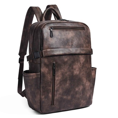 Mroede Leather Laptop Backpack for Women, 15.6 Inch Laptop Travel Backpack Purse Large Capacity Computer Bag, Casual Daypack Nurse Bag College Bookbag for School, Coffee